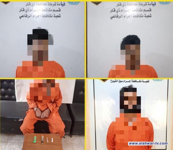 مكافحة اجرام ذي قار تلقي القبض على 4 متهمين مطلوبين بقضايا المخدرات والسرقة .